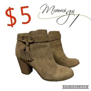 $5 add on item, material girl, healed ankle boots with side zipper size 9.5